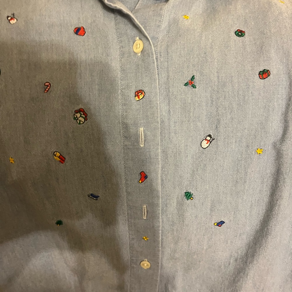 Beautiful Light Blue Button Down Christmas Shirt - Picture 3 of 4